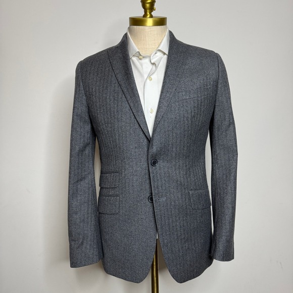Banana Republic Modern Slim Fit Gray Herringbone Wool Blend Blazer Jacket 38R - Picture 1 of 10